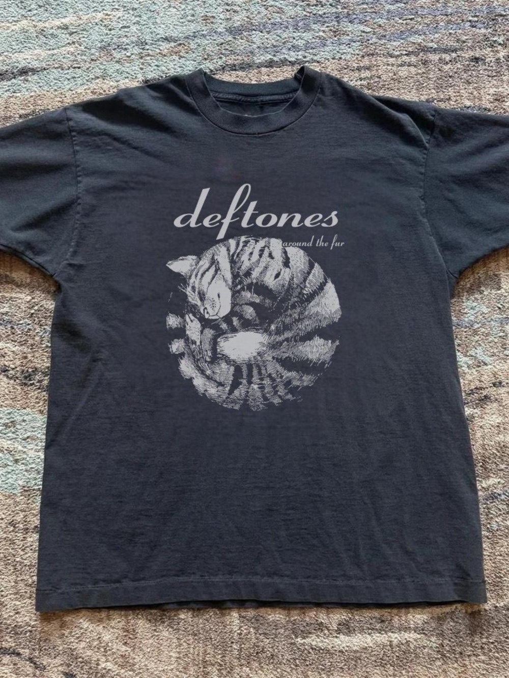 Gildan Black Tee with White Cat Graphic - Deftones